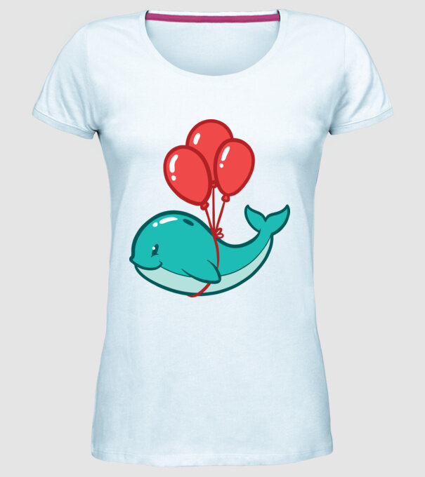 Balenă Drăguță cu Balon model albastru deschis pe tricou