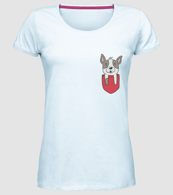 Buzunar pentru Bulldog francez drăguț model albastru deschis pe tricou