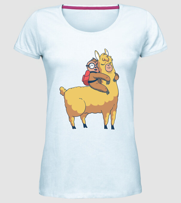 Leneș drăguț cu Lama școlar model albastru deschis pe tricou