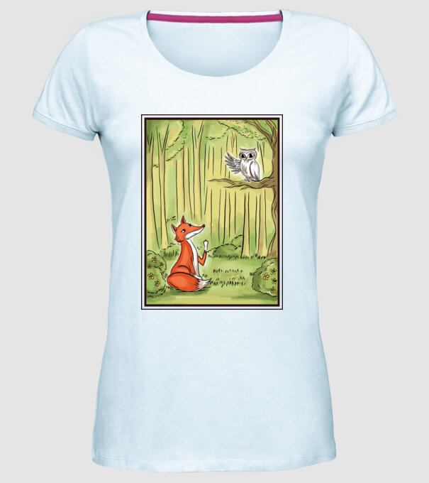 Vulpe drăguț cu bufniță model albastru deschis pe tricou