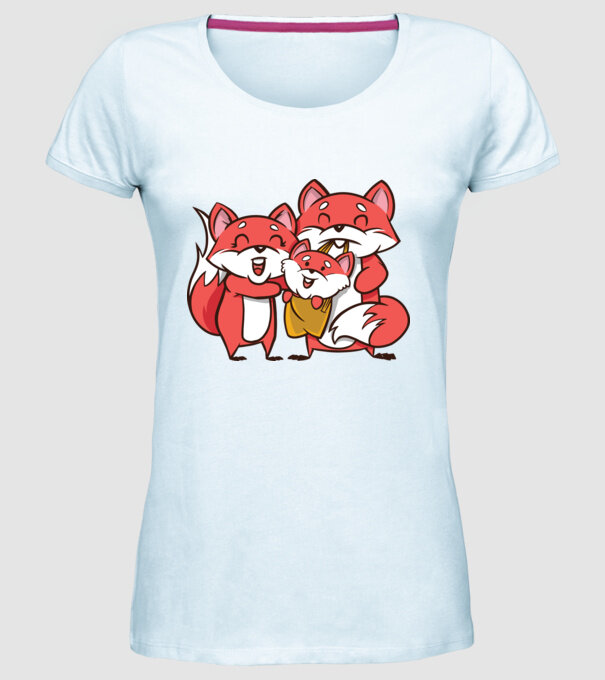 Familie Vulpe drăguță model albastru deschis pe tricou
