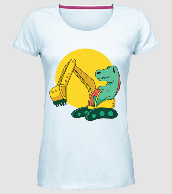 Excavator dinozaur model albastru deschis pe tricou