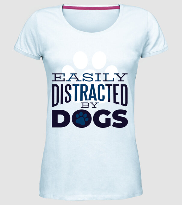 Easily Distracted By Dogs Tricou cu Câine amuzant model albastru deschis pe tricou