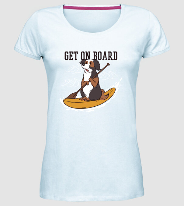 Câine vâslind model albastru deschis pe tricou
