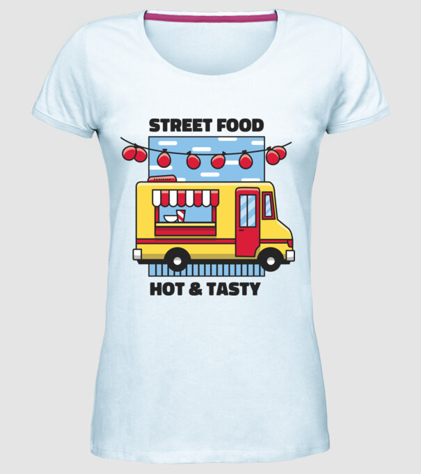 Foodtruck model albastru deschis pe tricou