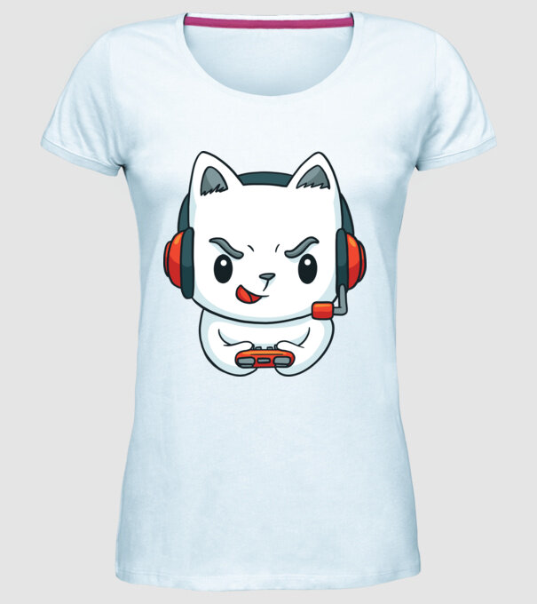Pisică Gamer model albastru deschis pe tricou