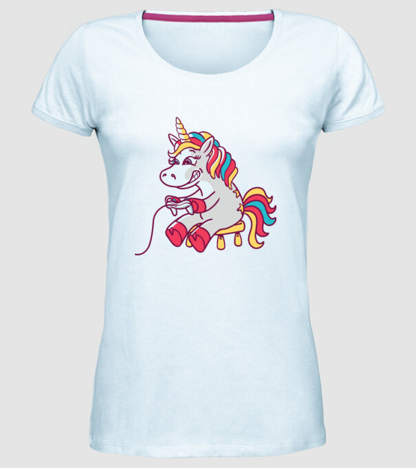 Gamer Unicorn model albastru deschis pe tricou