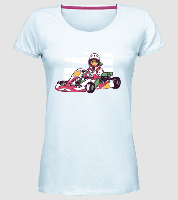 Pisică gokart model albastru deschis pe tricou