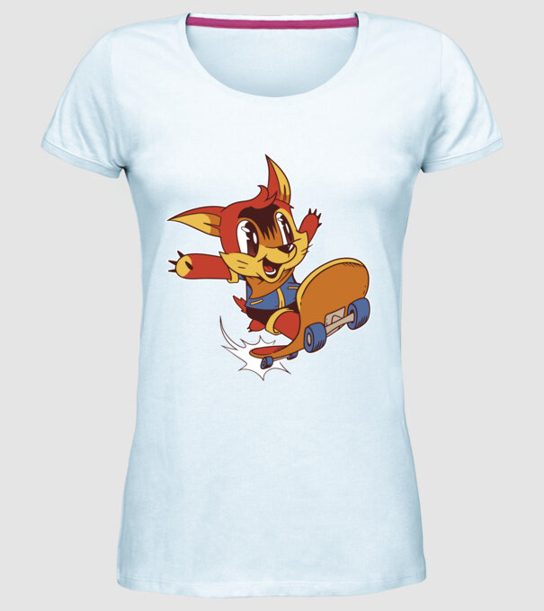 Veveriță Skateboarder model albastru deschis pe tricou