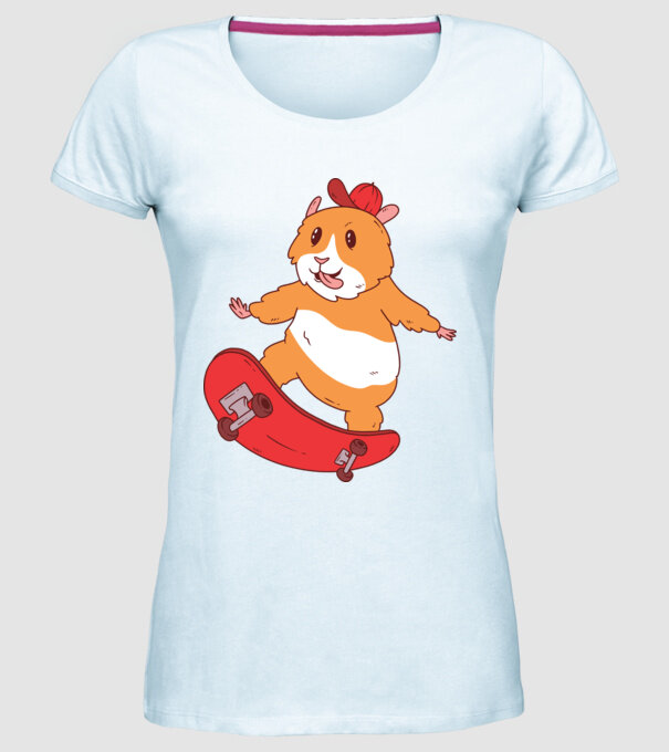 Hamster Skateboarder model albastru deschis pe tricou