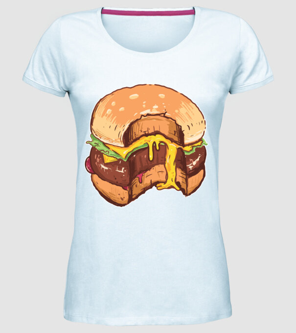 Hamburger model albastru deschis pe tricou