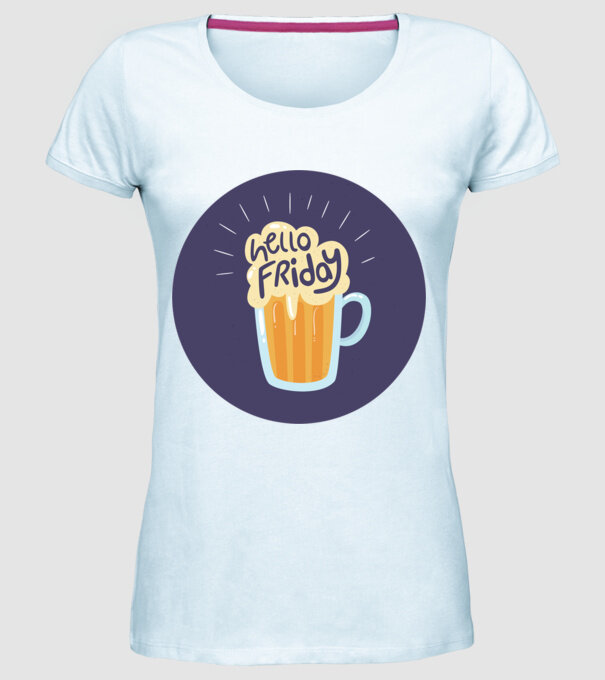 Hello Friday model albastru deschis pe tricou