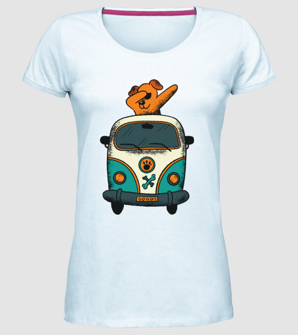 Microbuz Hippi Câine DAB model albastru deschis pe tricou