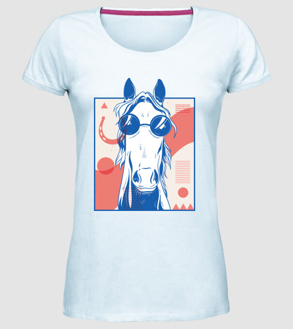 Cal Hippy model albastru deschis pe tricou