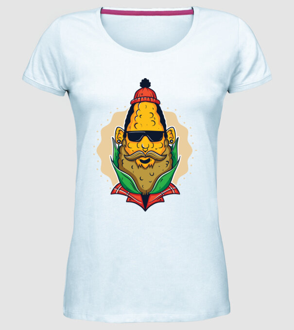 Hipster porumb model albastru deschis pe tricou