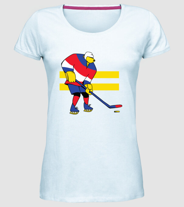 Urs hocheist model albastru deschis pe tricou