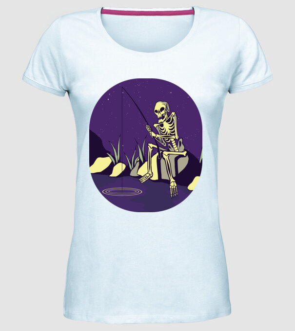 Schelet pescar model albastru deschis pe tricou