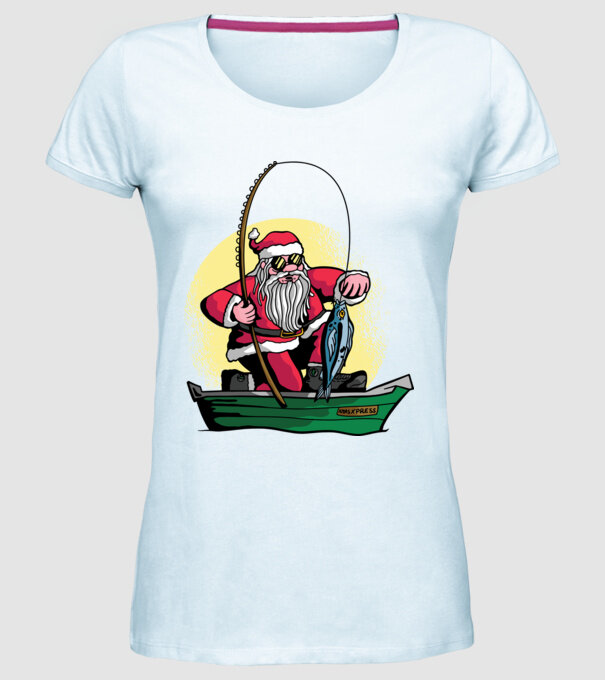 Moș Crăciun pescar model albastru deschis pe tricou