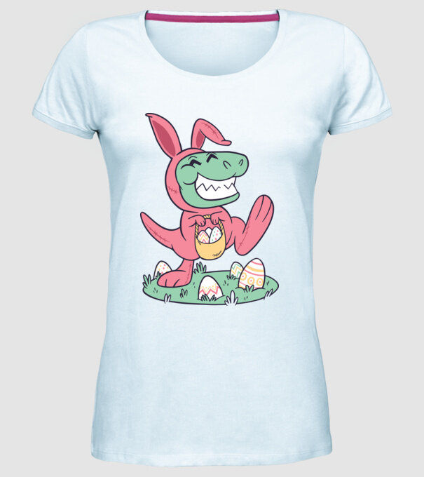 T-rex de Paște model albastru deschis pe tricou