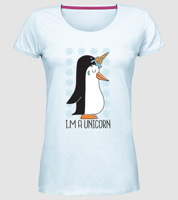 'I''m a Unicorn - Pinguin Unicorn' model albastru deschis pe tricou