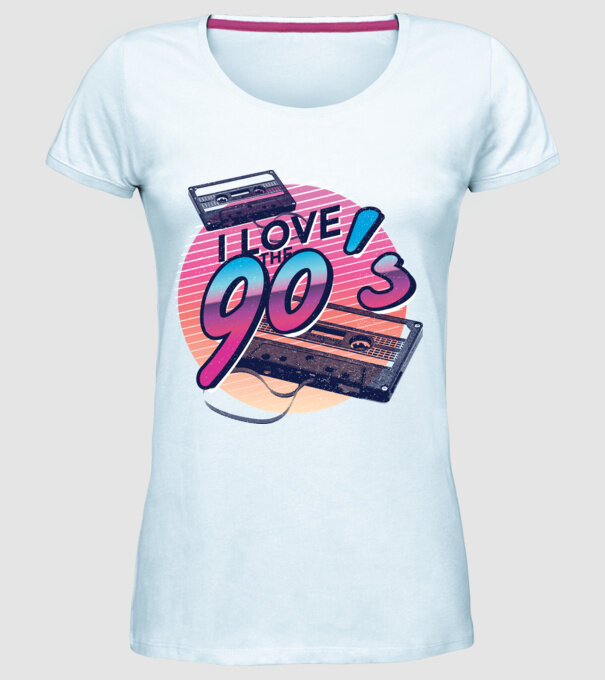 I love the 90s Casetă model albastru deschis pe tricou