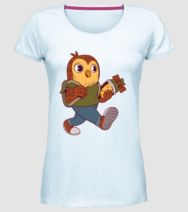 Bufniță școlar model albastru deschis pe tricou
