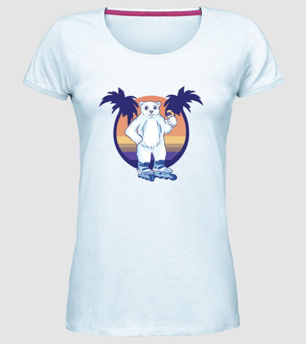 Urs polar cu patine cu rotile model albastru deschis pe tricou