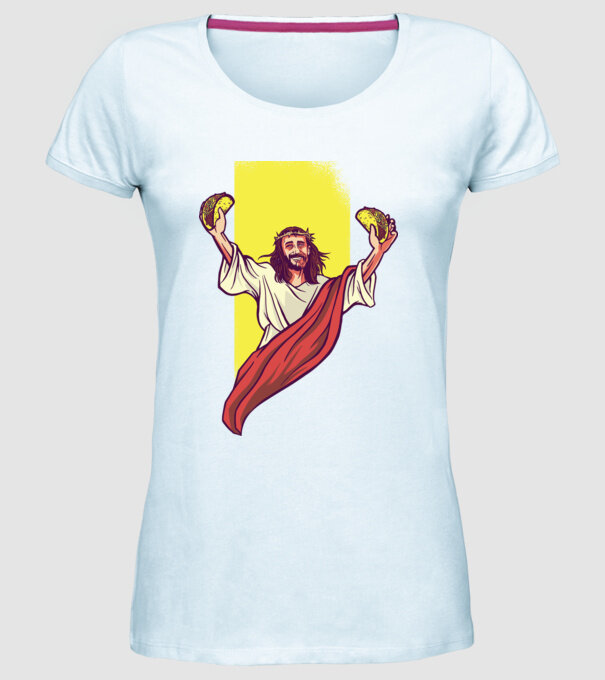 Isus cu Taco tricou amuzant model albastru deschis pe tricou