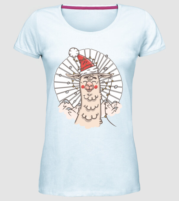 Llama de Crăciun model albastru deschis pe tricou
