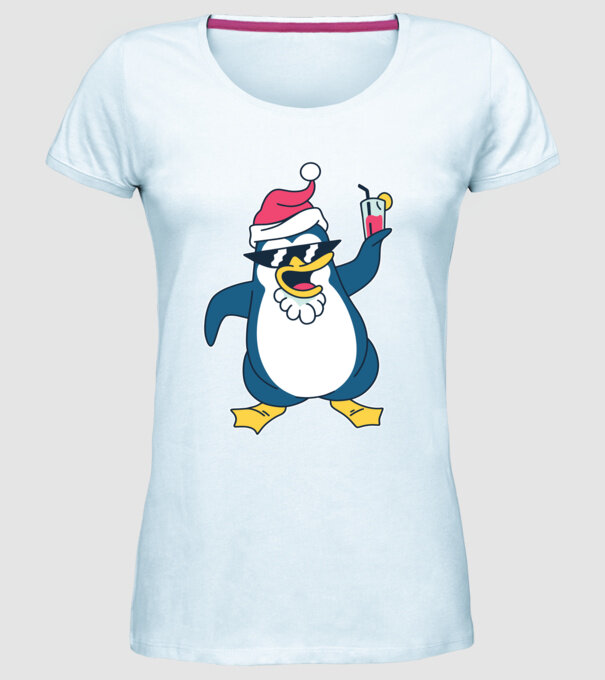 Pinguin de Crăciun model albastru deschis pe tricou