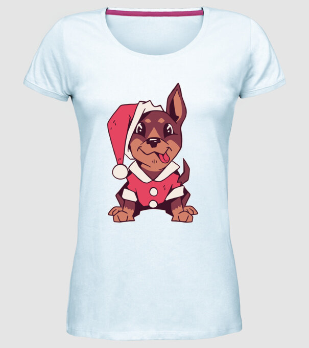 Teckel de Crăciun model albastru deschis pe tricou