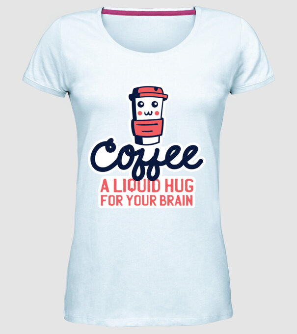 Cafea - o îmbrățișare lichidă pentru creier model albastru deschis pe tricou