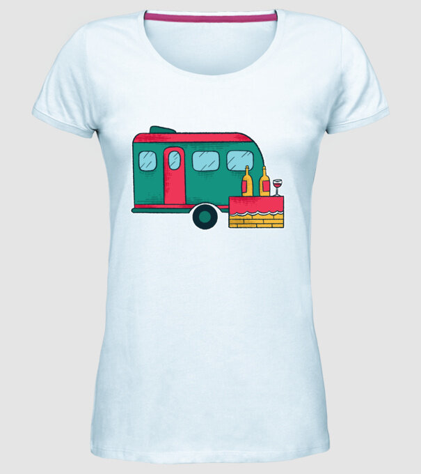 Autorulotă Camping model albastru deschis pe tricou