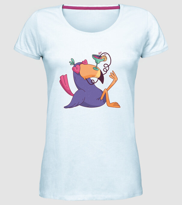 Toucan cu cocktail model albastru deschis pe tricou