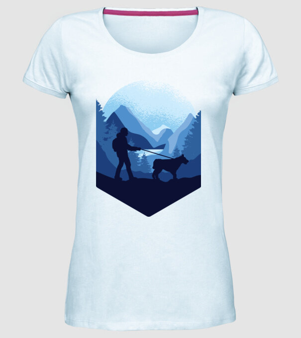Excursie cu Câine model albastru deschis pe tricou