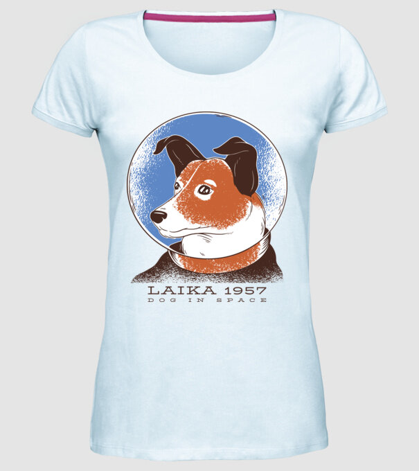 Laika 1957 - Câine în spațiu model albastru deschis pe tricou