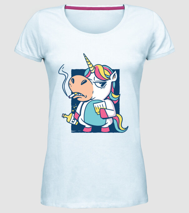 Unicorn rebel model albastru deschis pe tricou