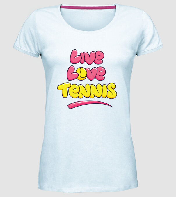 Live Love Tennis model albastru deschis pe tricou