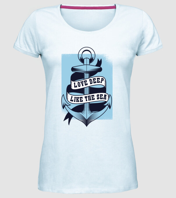 'Love deep like the sea ancoră dragoste Valentine''s Day' model albastru deschis pe tricou