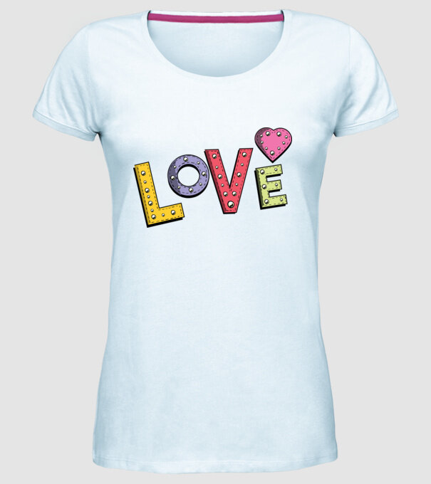 'Inscripție Love pentru Valentine''s Day' model albastru deschis pe tricou