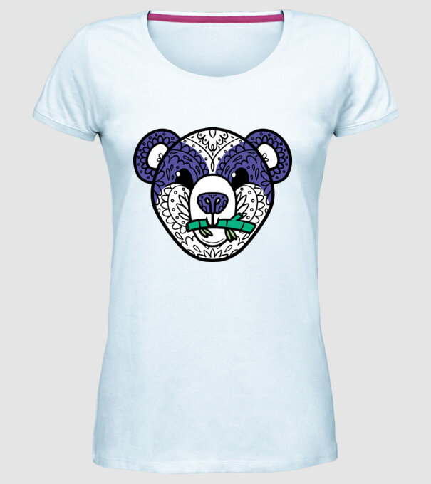 Mandala Panda model albastru deschis pe tricou
