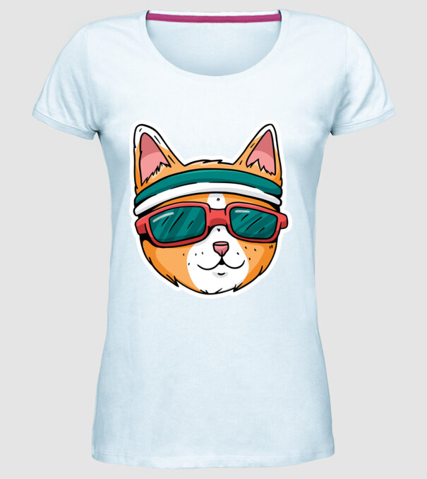 Pisică Cool model albastru deschis pe tricou
