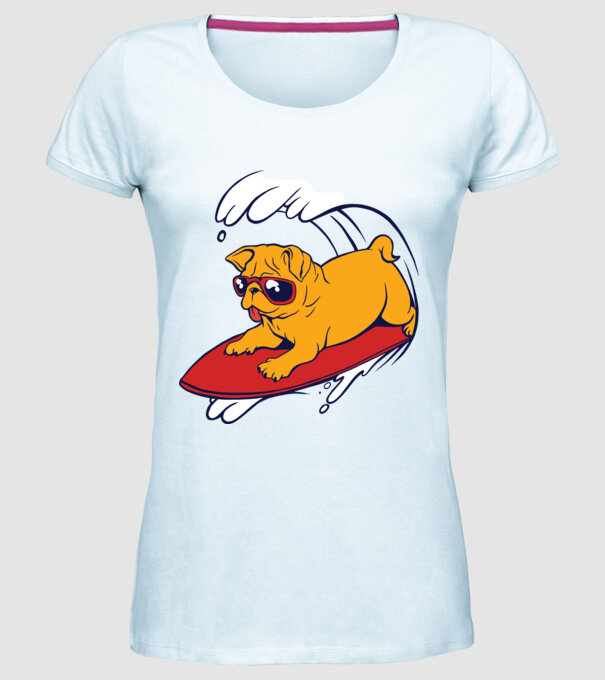 Mops Surf model albastru deschis pe tricou