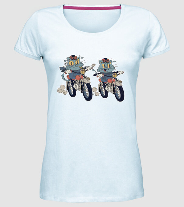 Pisicuțe motocicliste model albastru deschis pe tricou