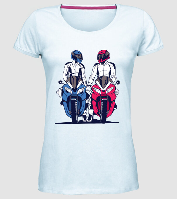 Cuplu de motocicliști model albastru deschis pe tricou