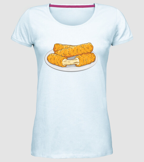 Fâșii de mozarella model albastru deschis pe tricou