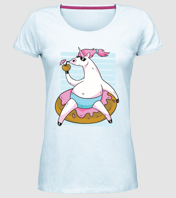Unicorn în vacanță model albastru deschis pe tricou