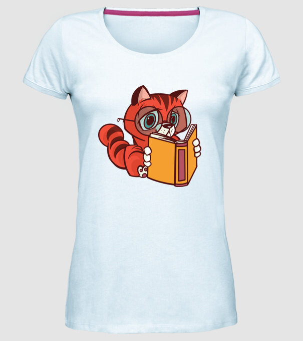 Pisică cititoare model albastru deschis pe tricou