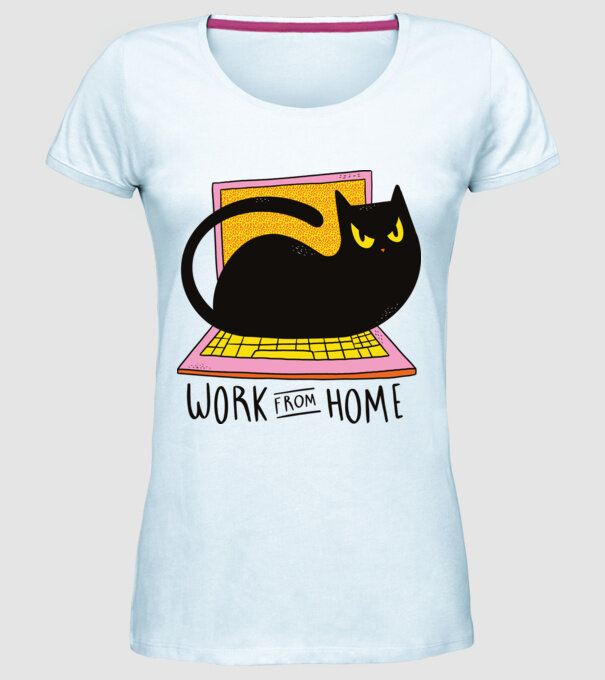 Home offfice cu pisică model albastru deschis pe tricou