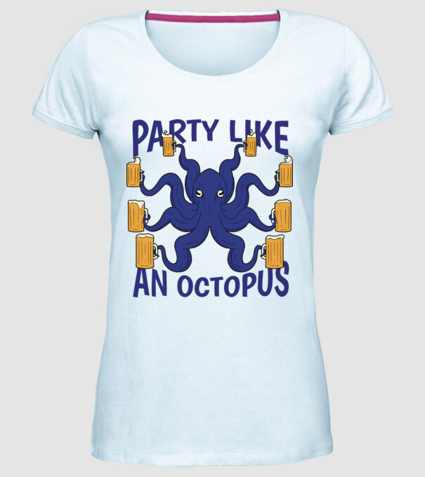Party Like An Octopus model albastru deschis pe tricou